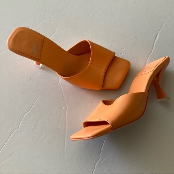 NWOB Jeffery Campbell Anthropologie Square Toe Mules Orange Leather Sz 6 - Picture 2 of 7